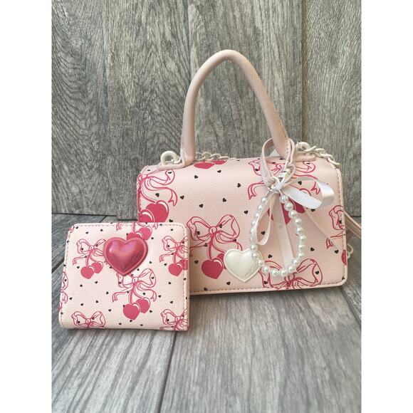 Betsey Johnson Pink Heart Bow Mini Satchel and Wallet Set - Picture 4 of 7